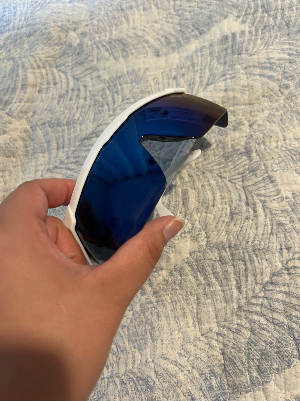 Men's White Frame Sunglasses with Blue Mirrored Lenses